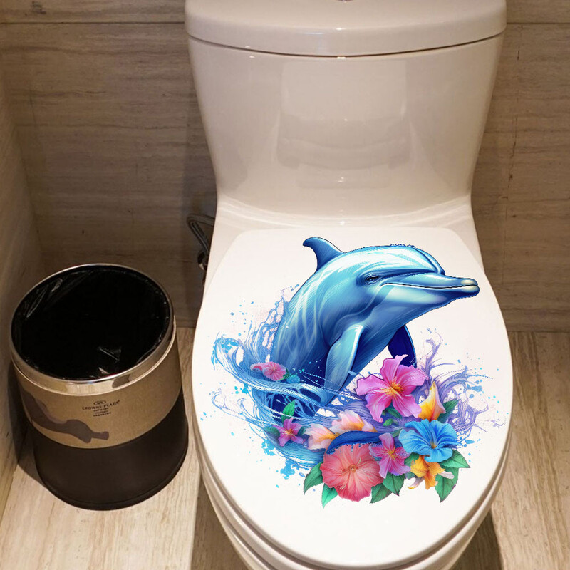 1 gab Creative Flower Dolphins tualetes uzlīmes Pašlīmējošas noņemamas PVC sienas uzlīmes Ledusskapja durvju vannas istabas apdare