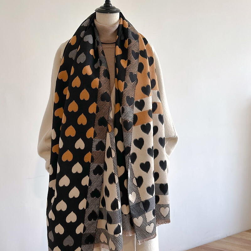 Μόδα απαλό κορεάτικο κασμίρ Γυναικείο μαντίλι με μοτίβο αγάπης Παχύ ζεστό μεγάλο σάλι Ευέλικτο μακρύ μαντήλι πασμίνας 2023
