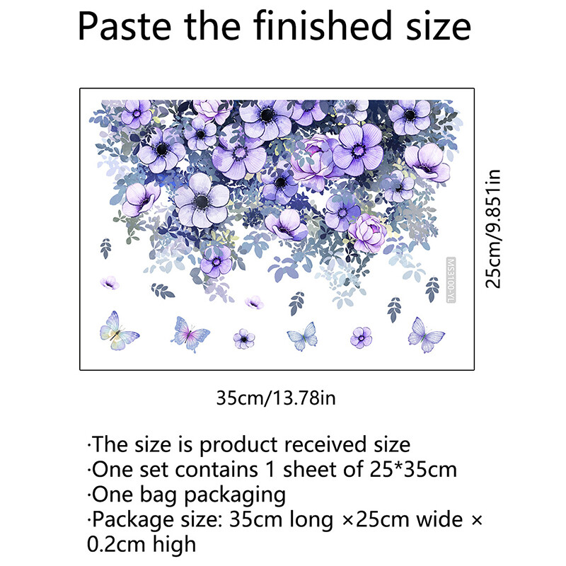 Autocolant de perete cu flori de plante violete, decor baie, toaletă, dulap de sufragerie, decalcomanii pentru decorarea casei, înfrumusețare murale autoadezive