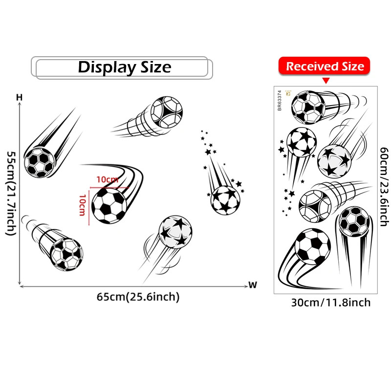 6 ks Nálepky na stenu s lietajúcim futbalom v rôznych štýloch s hviezdičkami pre chlapcov, spálňu, obývačku, detskú izbu, dekoráciu na stenu