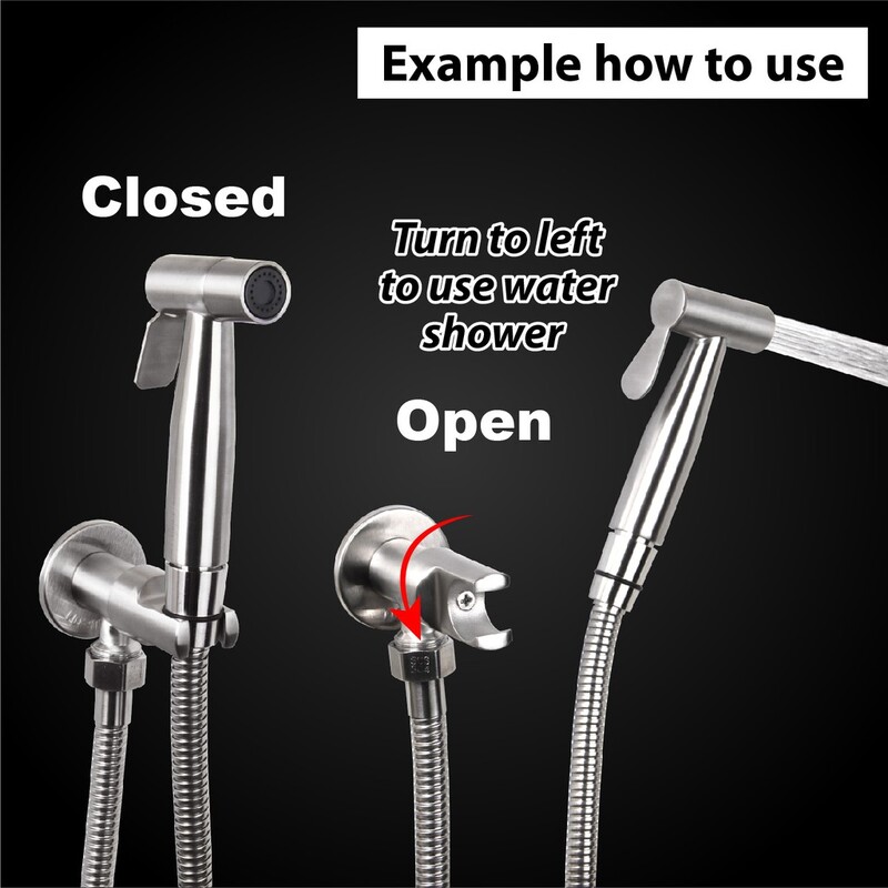 Falra szerelhető kézi zuhanytartó és tömlőcsatlakozó rozsdamentes acél vízbevezető szögszelep bidé tartóval