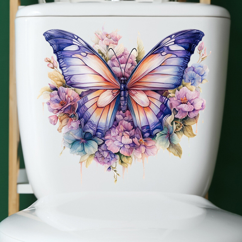 Autocolante amuzante de toaletă cu fluture, adezivi impermeabili, autocolante decorative din vinil pentru capacul toaletei, Wc, frigider, decorațiuni pentru casă