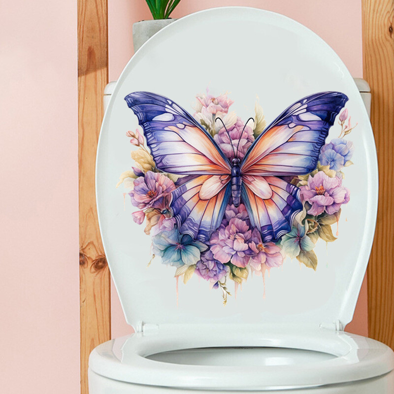 Autocolante amuzante de toaletă cu fluture, adezivi impermeabili, autocolante decorative din vinil pentru capacul toaletei, Wc, frigider, decorațiuni pentru casă