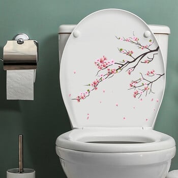 C1# Pink Cherry Blossoms Стикер за тоалетна Стикер за капак за баня Стикери за стена Аксесоари за Wc Забавление за декорация на дома