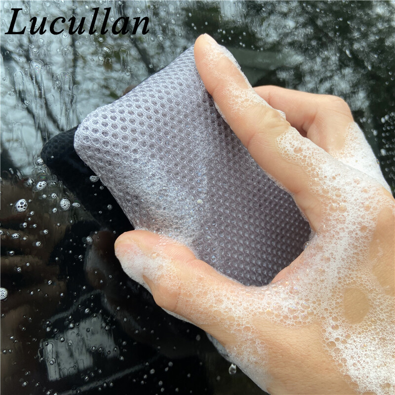 Lucullan 3 színű mikroszálas szivacs autómosáshoz Ultra puha hálós szivacsok a szennyezett üvegfesték tisztítására