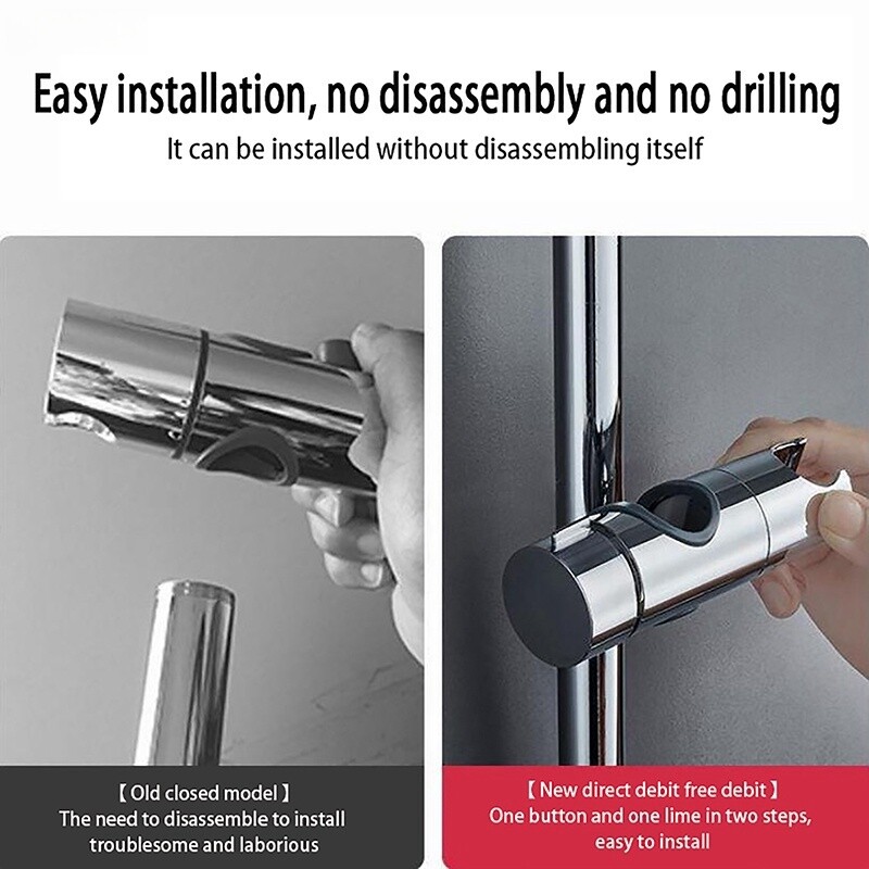 Universalus slankiojančios juostos rankinio dušo laikiklis Reguliuojamas 18–25 mm purkštuvas Dušo rankenos bėgelio laikiklis Tvirtinimo kronšteinai Vonios kambario priedai