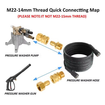 Комплект за бързо свързване на миячка под налягане M22 14 mm до 3/8 маркуч, адаптер за бързо свързване, адаптер за електрическа миячка, пистолет, помпа за маркуч 5000 PSI