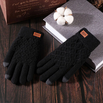 Φθινοπωρινή χειμερινή έκδοση του The Touch Screen Knitted Wool Plus Velvet Thickening Outdoor Riding Gloves for Men Accessories Δώρα