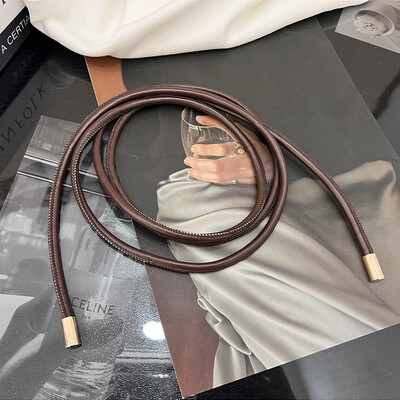 Νέο στρογγυλό δερμάτινο σχοινί λεπτή γυναικεία μόδα Διακοσμητική φούστα με κόμπους σχοινί μέσης Διακοσμητικό λουράκι πουλόβερ