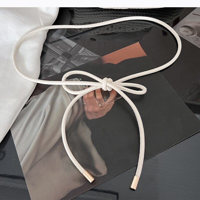 Νέο στρογγυλό δερμάτινο σχοινί λεπτή γυναικεία μόδα Διακοσμητική φούστα με κόμπους σχοινί μέσης Διακοσμητικό λουράκι πουλόβερ