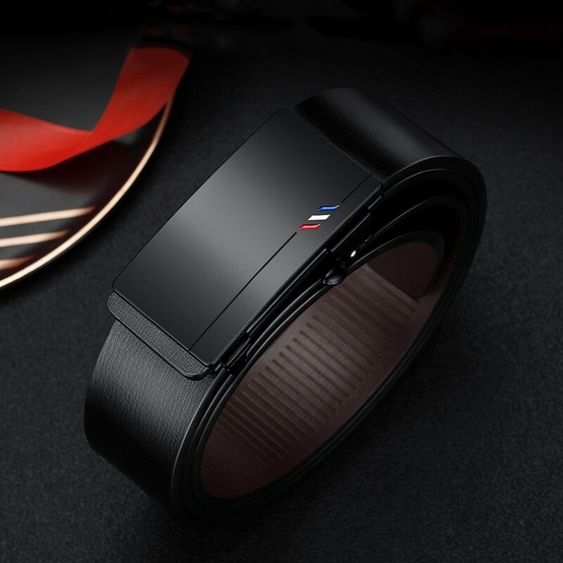 Férfi bőr övek divatos automata csatos Cowskin férfi övek Luxus Designer fekete öv 105-160cm Molett farmer öv