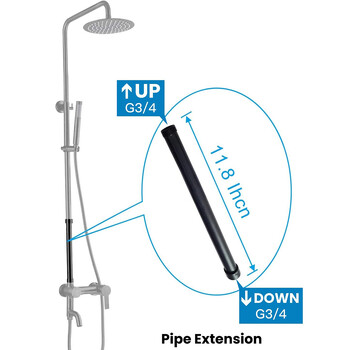 ZAPPO Extension Tube Σωλήνα ντους Μπάρα ντουζιέρας Επιτοίχια Ματ Μαύρη 303mm Σωλήνας από ανοξείδωτο χάλυβα για βρύση ντους