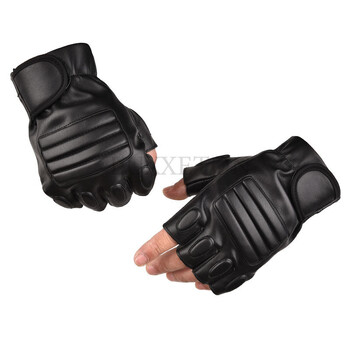 Ανδρικά Half Finger Black Washable PU Leather Tactical Gym Fighting Glove Army Military Climbing Sport Fitness Γάντι ποδηλασίας