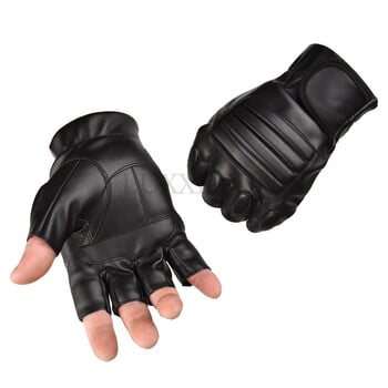 Ανδρικά Half Finger Black Washable PU Leather Tactical Gym Fighting Glove Army Military Climbing Sport Fitness Γάντι ποδηλασίας