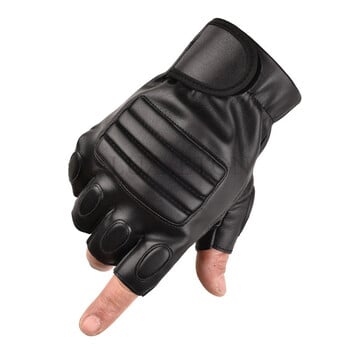 Ανδρικά Half Finger Black Washable PU Leather Tactical Gym Fighting Glove Army Military Climbing Sport Fitness Γάντι ποδηλασίας