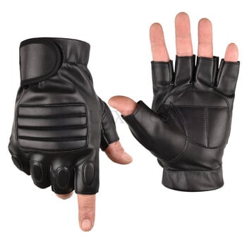 Ανδρικά Half Finger Black Washable PU Leather Tactical Gym Fighting Glove Army Military Climbing Sport Fitness Γάντι ποδηλασίας