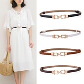 Vékony bőröv nőknek Egyszerű aranycsattal állítható deréköv Vintage női ruhák vékony öv