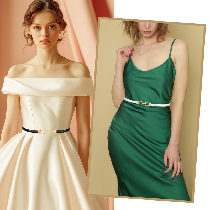 Vékony bőröv nőknek Egyszerű aranycsattal állítható deréköv Vintage női ruhák vékony öv