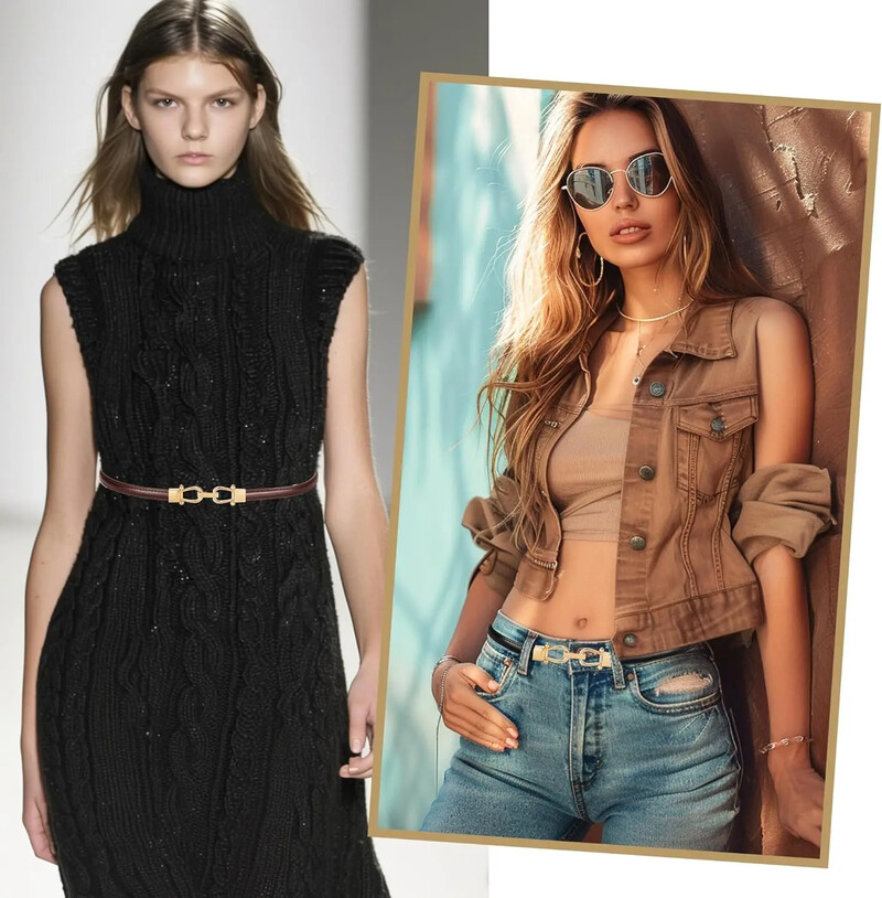 Vékony bőröv nőknek Egyszerű aranycsattal állítható deréköv Vintage női ruhák vékony öv