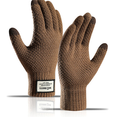 Vyriškos megztos pirštinės Žiemos jutiklinis ekranas Aukštos kokybės vyriškos storos šiltos vilnos kašmyro kietos pirštinės Vyriškos kumštinės pirštinės verslo ruduo