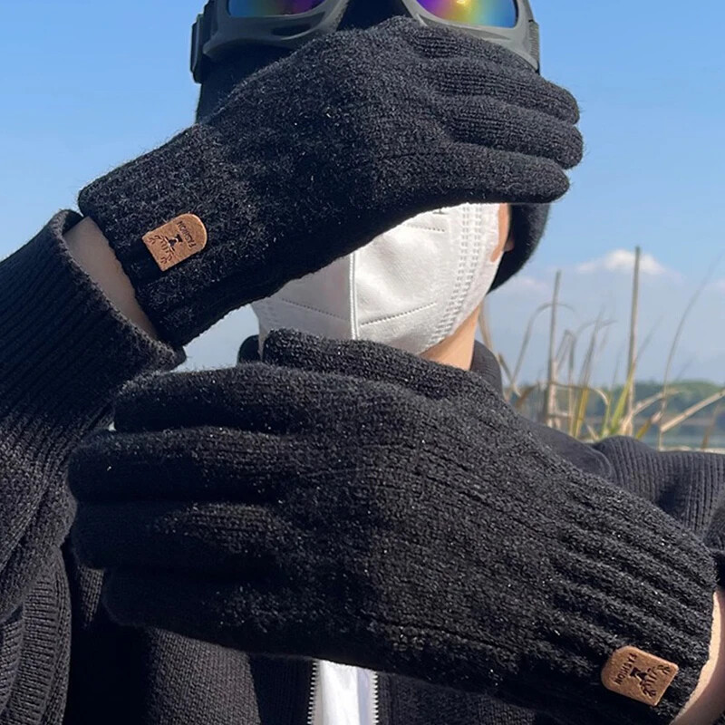 Modne zimske muške pletene rukavice s ekranom osjetljivim na dodir Visokokvalitetne rukavice od deblje tople vune od kašmira Jednobojne ciklusne poslovne rukavice
