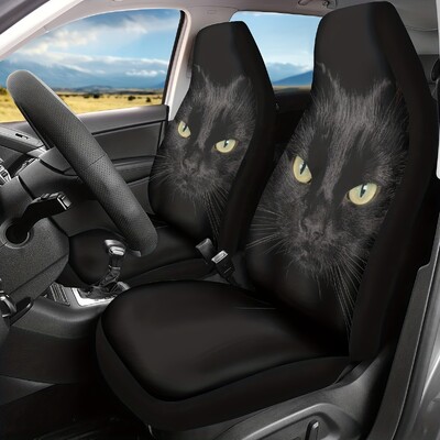 Black Cat Halloween Animal 2db Tartós mosható fekete macska üléshuzatok Ultrapuha univerzális automatikus meghajtó ülésvédő egy méret