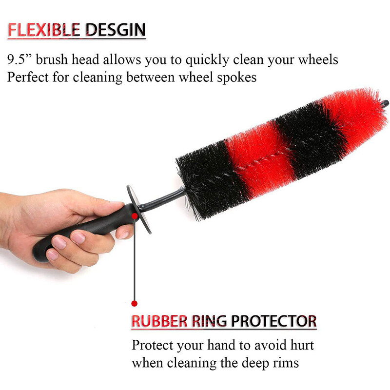 Autókeréktisztító kefe, hosszú nyél kék fekete piros autó keréktárcsa kerékagy tisztító kefe gumiabroncs részlet kefe Auto motorkerékpár mosószerszám
