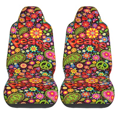 Set de huse pentru scaune auto Hippie, colorate, florale, 2 buc. Accesorii auto pentru interiorul mașinii.