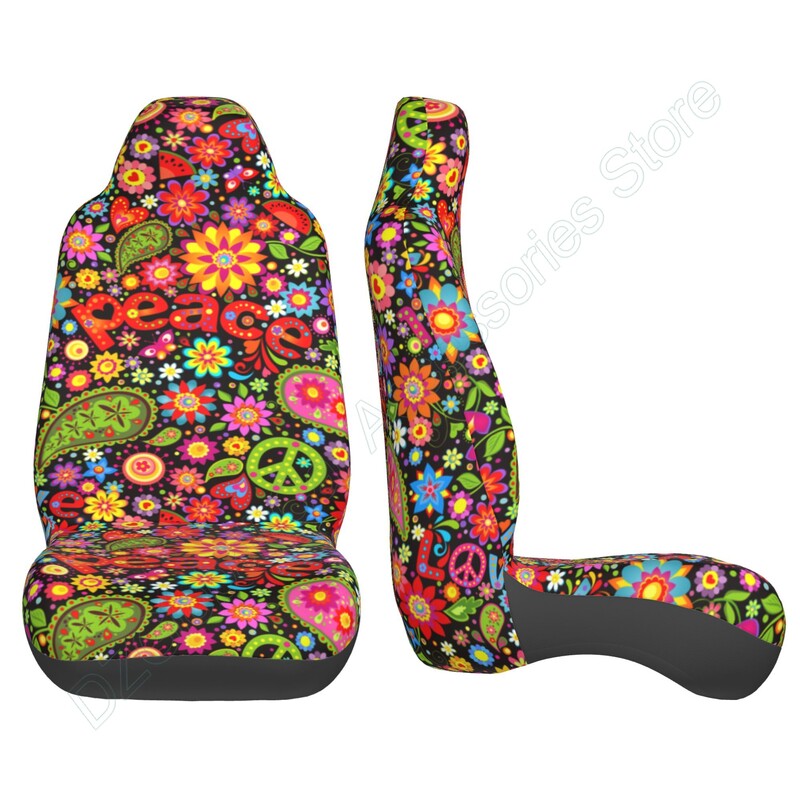 Set de huse pentru scaune auto Hippie, colorate, florale, 2 buc. Accesorii auto pentru interiorul mașinii.