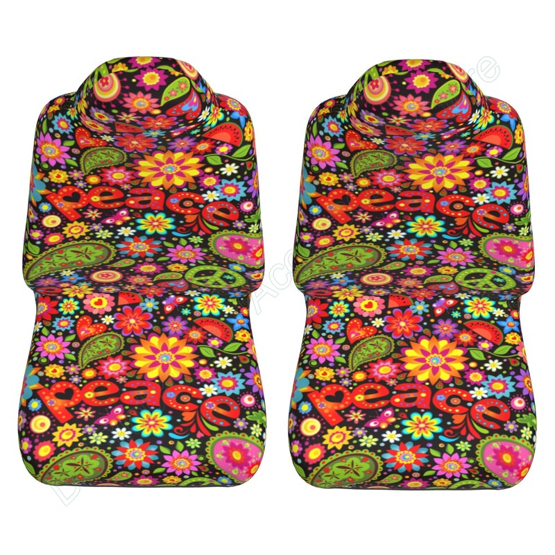 Set de huse pentru scaune auto Hippie, colorate, florale, 2 buc. Accesorii auto pentru interiorul mașinii.