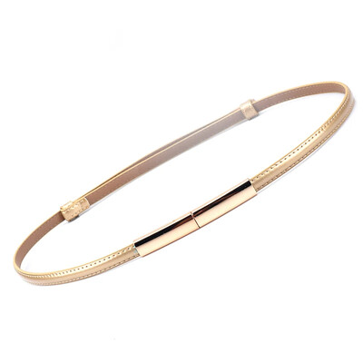 Divat vékony luxus női öv divat lakk valódi bőr arany fém csat ruha farmernadrághoz dekoratív női derékpántok