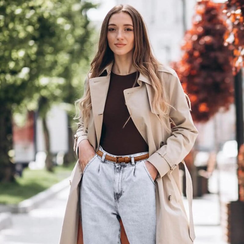 Valódi bőr női vékony bőr öv Vékony derék farmer öv nadrágokhoz Fashion Fém tűcsatos övben