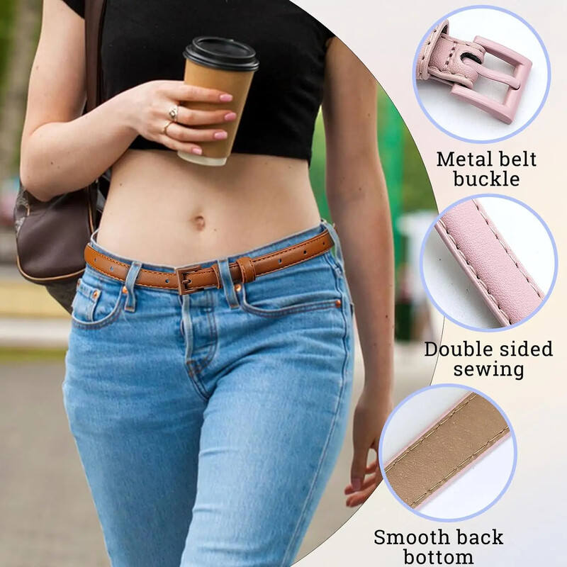 Valódi bőr női vékony bőr öv Vékony derék farmer öv nadrágokhoz Fashion Fém tűcsatos övben