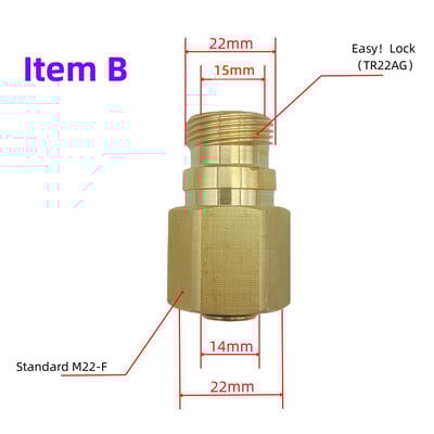 TR22 Mjedeni adapter FINDER M22 G1/4''G3/8'' Konektor za lako zaključavanje navoja za Karcher HD HDS pištolj za prskanje Koplje crijevo tlačni perač