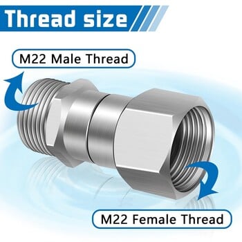 Въртящ се уред за миене под налягане M22 14 mm 360-градусов въртящ се фитинг без прегъване против усукване M22 мъжки към женски съединител за маркуч за пистолет