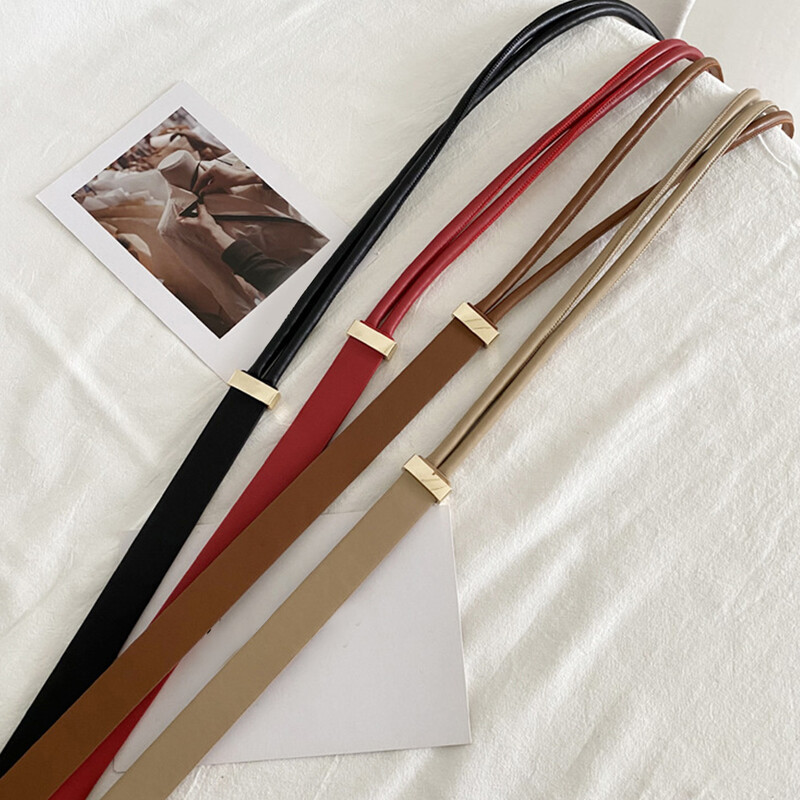 Sieviešu ādas šaura josta kleitai Regulējama plāna jostasvietas kleitas josta ar vintage zelta sprādzi mākslīgās ādas jostas siksnu