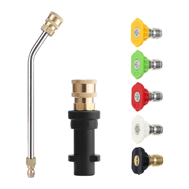 Aukšto slėgio plovimo mašinos priedai Automobilių plovimo pistoletas Penkių spalvų purkštukas slėginis pistoletas, prailgintas 1/4 lenkimo strypo Karcher adapteris
