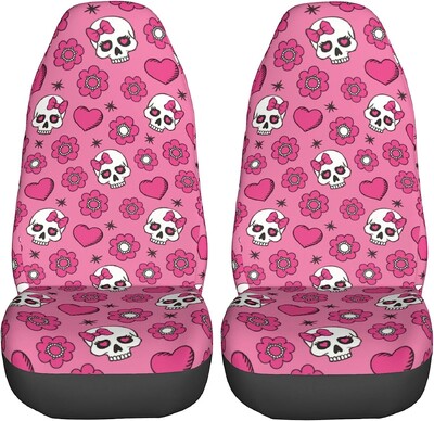 Poťahy na autosedačky Sugar Skulls Pink, sada 2 ks, chrániče predných sedadiel vozidla, doplnky do interiéru, ochranné poťahy na rohože do auta, univerzálne