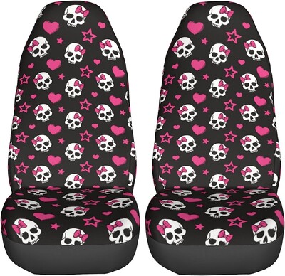 Poťahy na autosedačky Sugar Skulls Pink, sada 2 ks, chrániče predných sedadiel vozidla, doplnky do interiéru, ochranné poťahy na rohože do auta, univerzálne