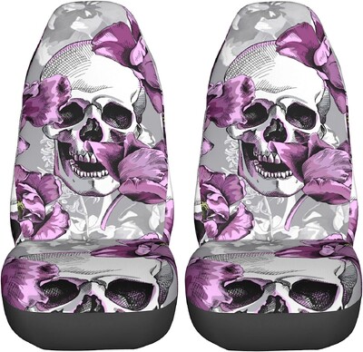 Poťahy na autosedačky Sugar Skulls Pink, sada 2 ks, chrániče predných sedadiel vozidla, doplnky do interiéru, ochranné poťahy na rohože do auta, univerzálne