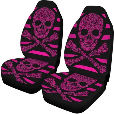 Poťahy na autosedačky Sugar Skulls Pink, sada 2 ks, chrániče predných sedadiel vozidla, doplnky do interiéru, ochranné poťahy na rohože do auta, univerzálne