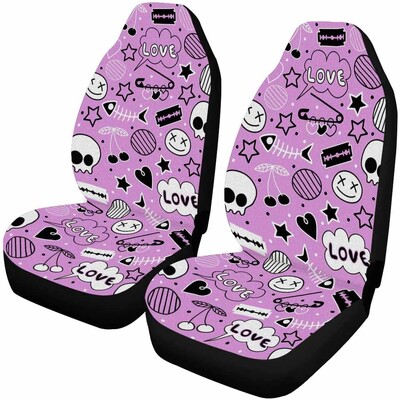 Poťahy na autosedačky Sugar Skulls Pink, sada 2 ks, chrániče predných sedadiel vozidla, doplnky do interiéru, ochranné poťahy na rohože do auta, univerzálne