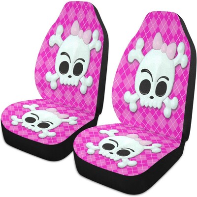 Poťahy na autosedačky Sugar Skulls Pink, sada 2 ks, chrániče predných sedadiel vozidla, doplnky do interiéru, ochranné poťahy na rohože do auta, univerzálne