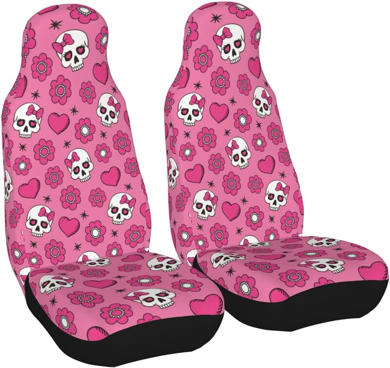 Poťahy na autosedačky Sugar Skulls Pink, sada 2 ks, chrániče predných sedadiel vozidla, doplnky do interiéru, ochranné poťahy na rohože do auta, univerzálne