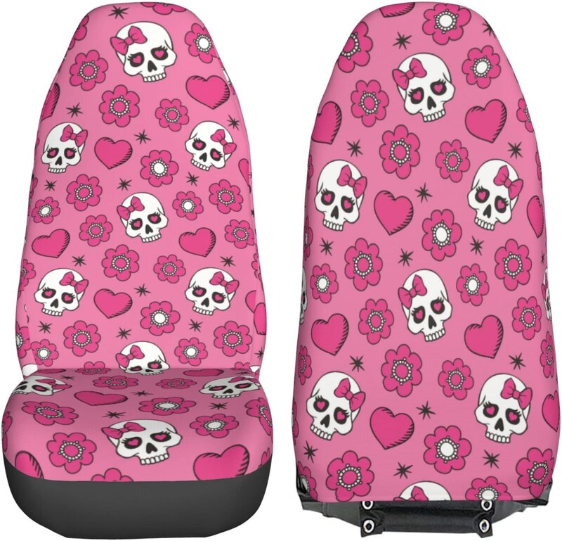 Poťahy na autosedačky Sugar Skulls Pink, sada 2 ks, chrániče predných sedadiel vozidla, doplnky do interiéru, ochranné poťahy na rohože do auta, univerzálne