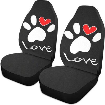 Automobilių sėdynių užvalkalai 2 vnt. Priekinių sėdynių apsauginiai užvalkalai moterims Mergaitėms Gyvūnų Šuo Letenos Meilė Širdies Rožinės Spausdintos Auto Sėdynės Užvalkalai