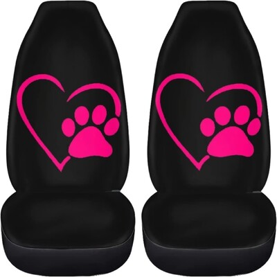 Automobilių sėdynių užvalkalai 2 vnt. Priekinių sėdynių apsauginiai užvalkalai moterims Mergaitėms Gyvūnų Šuo Letenos Meilė Širdies Rožinės Spausdintos Auto Sėdynės Užvalkalai