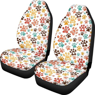 Automobilių sėdynių užvalkalai 2 vnt. Priekinių sėdynių apsauginiai užvalkalai moterims Mergaitėms Gyvūnų Šuo Letenos Meilė Širdies Rožinės Spausdintos Auto Sėdynės Užvalkalai