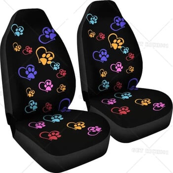 Colorful Puppies Dog Kitten Paw Print Love Heart μπροστινά καλύμματα καθισμάτων αυτοκινήτου Προστατευτικό καθισμάτων αυτοκινήτου για γυναίκες Κοριτσίστικα καλύμματα καθισμάτων σετ 2