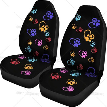 Colorful Puppies Dog Kitten Paw Print Love Heart μπροστινά καλύμματα καθισμάτων αυτοκινήτου Προστατευτικό καθισμάτων αυτοκινήτου για γυναίκες Κοριτσίστικα καλύμματα καθισμάτων σετ 2